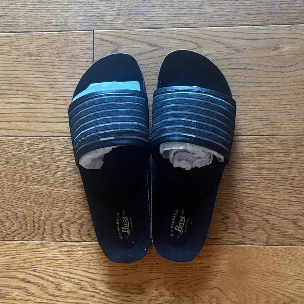 G.H. Bass & Co. Black Striped Slide Sandals - Picture 1 of 4
